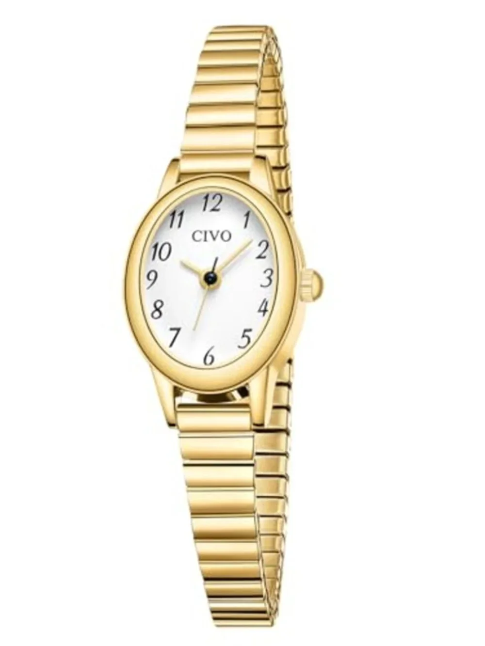 Women's Small Gold Tone Watch - Expansion Band, Easy Read Arabic Numerals